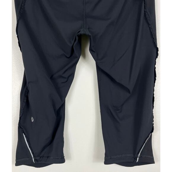 Lululemon Run Fast Free Crop Black Legging Ruffle Reflective Power Luxtreme Sz 8 - Picture 6 of 12